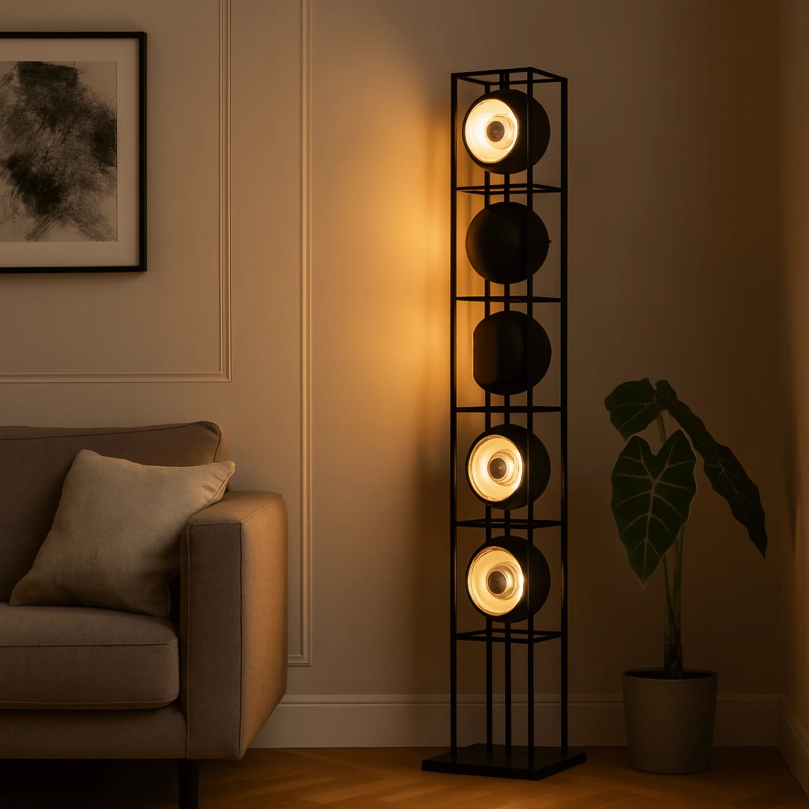 Grindlys Geometric Bauhaus Floor Lamp Chrome Black, Lamps, in Polished Metal