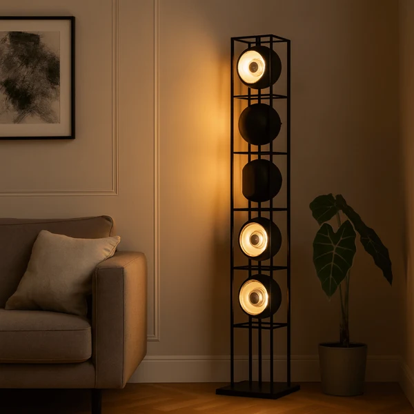 Grindlys Bauhaus vloerlamp in gepolijst metaal