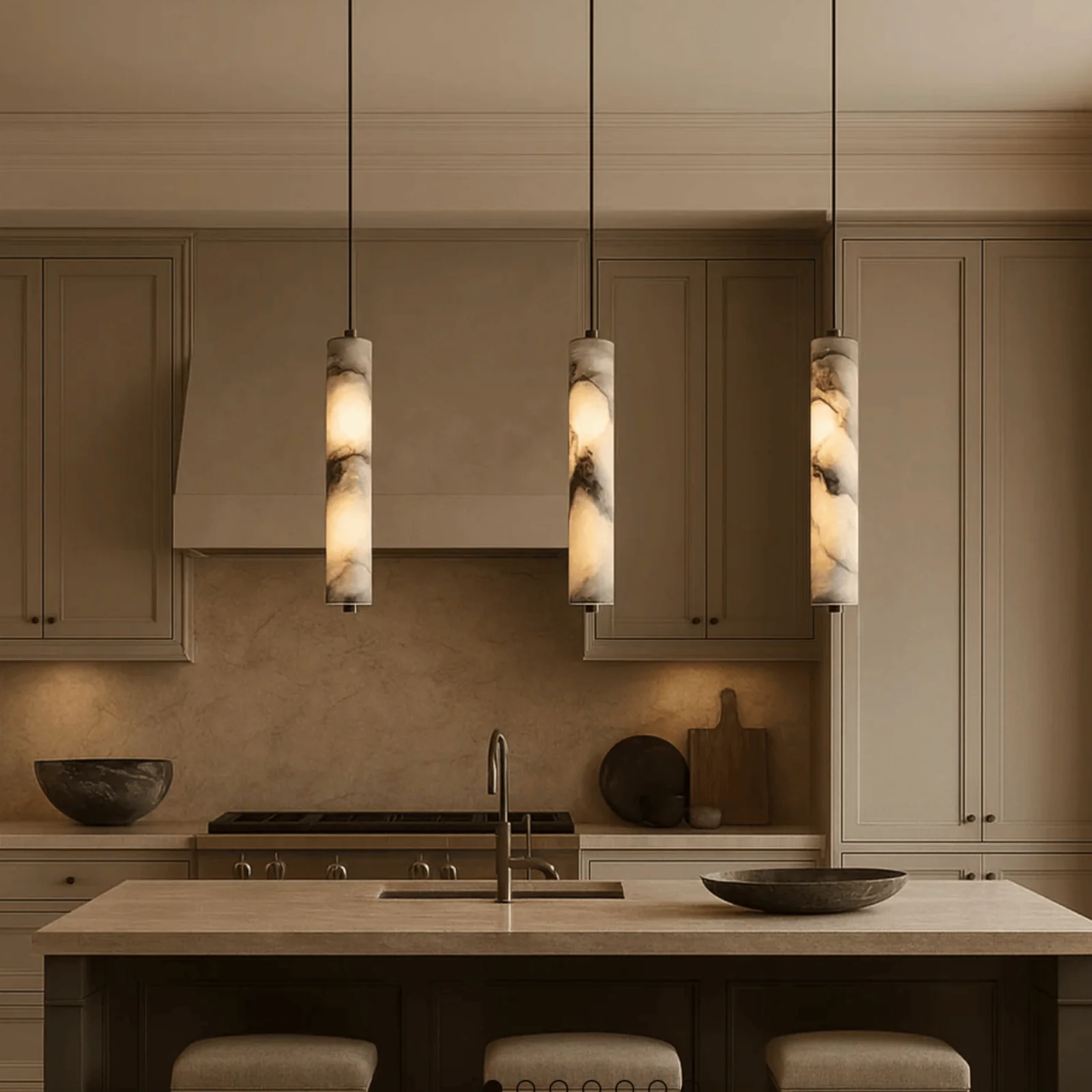 Black Natural Stone Pendant Light – Nordic Style, Neutral, Ceiling Fixtures, Kvart Cylinder
