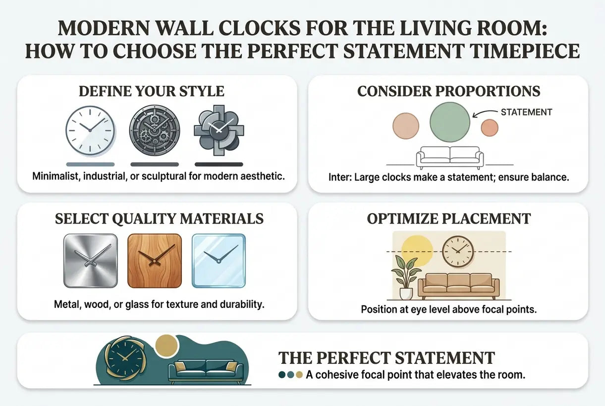 Modern Wall Clocks for the Living Room: How to Choose the Perfect Statement Timepiece - infographic