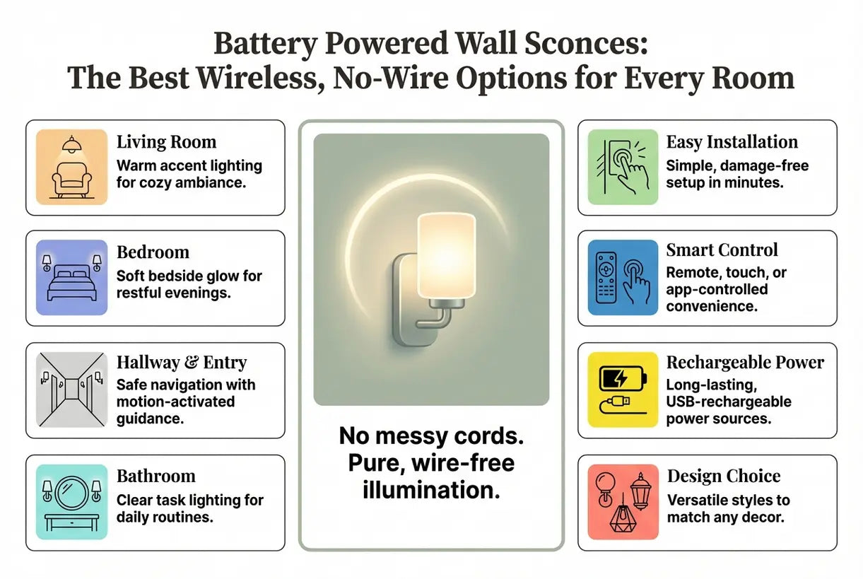 Battery Powered Wall Sconces: The Best Wireless, No-Wire Options for Every Room - infographic