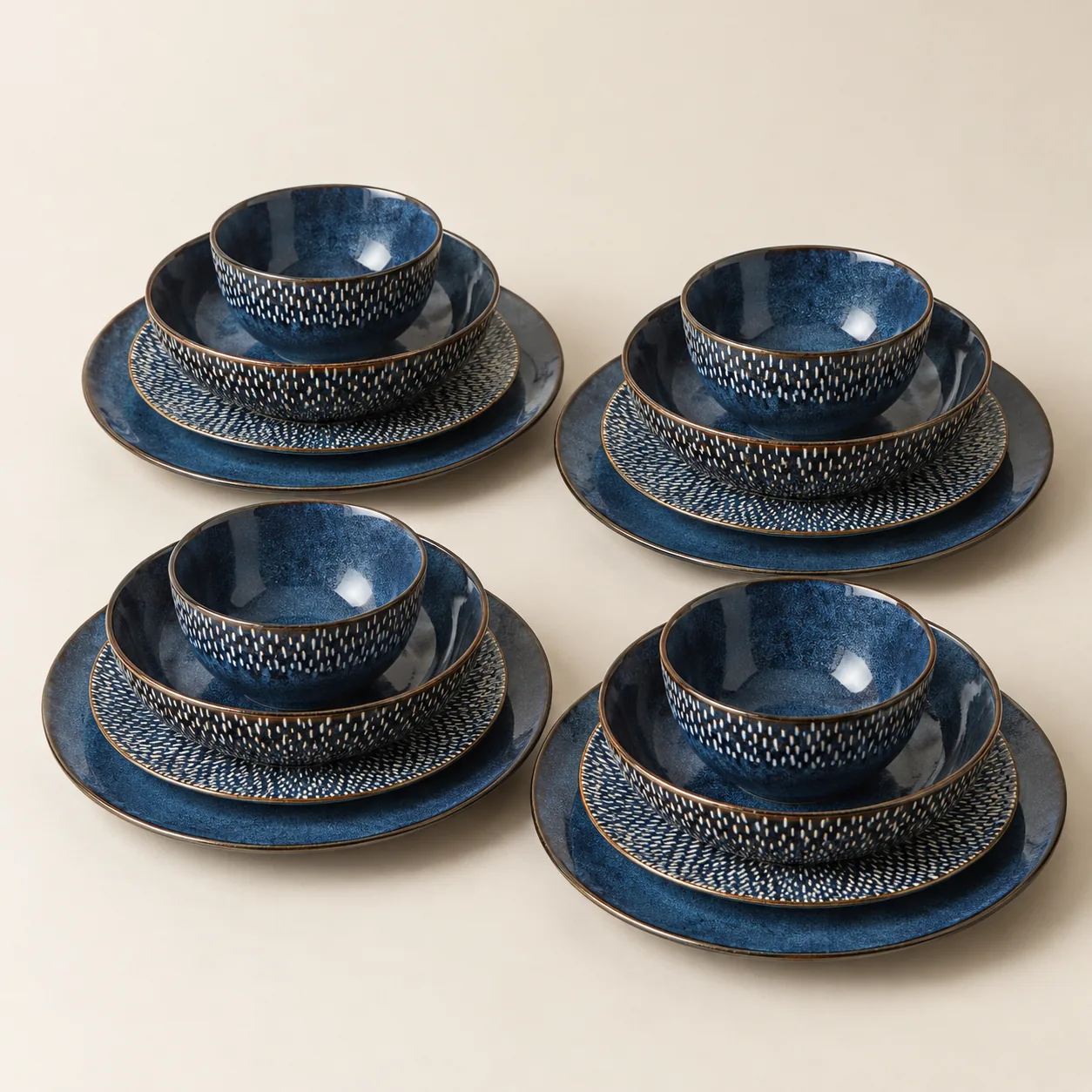Valdis Cobalt Aardewerk Eetset voor 4