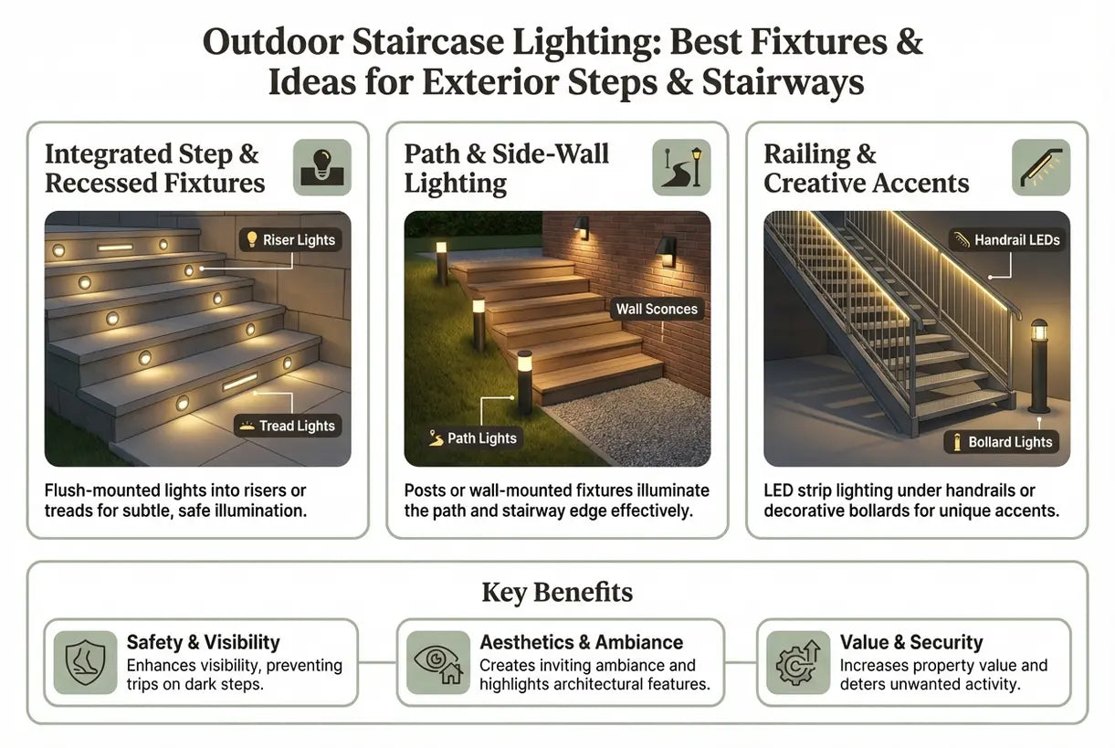 Buitenverlichting voor trappen: beste armaturen & ideeën voor buitentreden & trappen - infographic