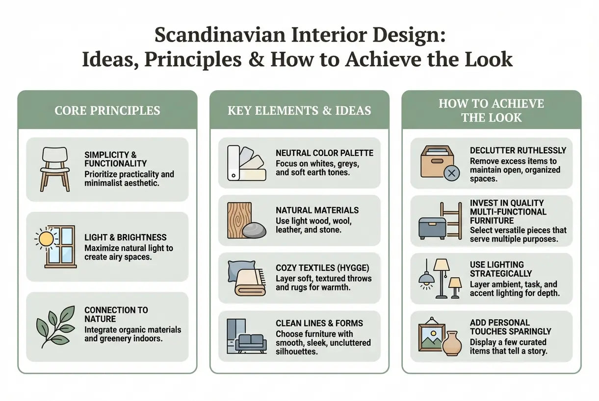 Scandinavisch Interieurdesign: Ideeën, Principes & Hoe je de Look Krijgt - infographic