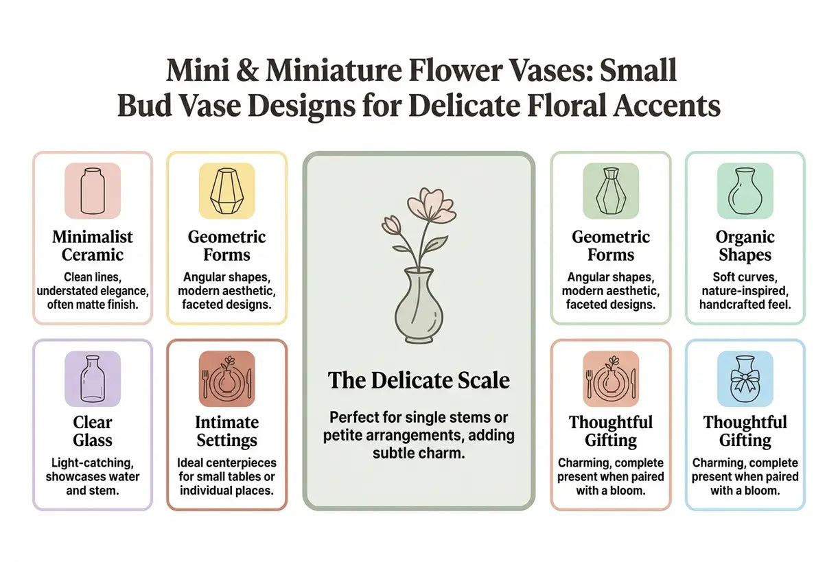 Mini-bloemenvaasjes: kleine knopvaasjes voor subtiele bloemaccenten - infographic