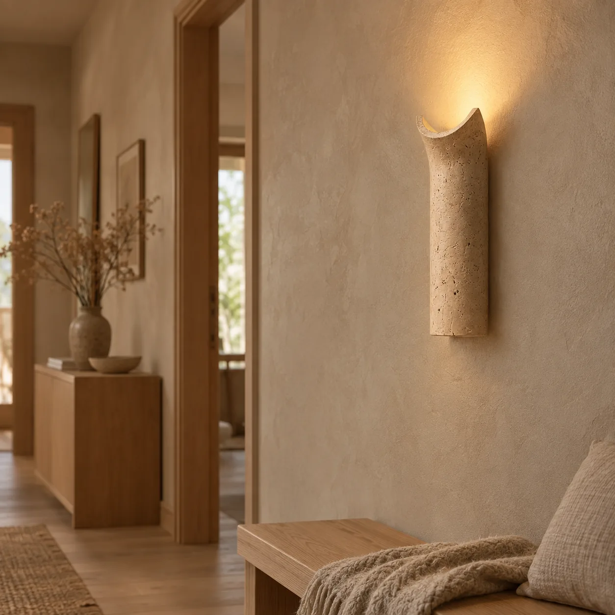 Stenvei Travertin Natuursteen LED Wandlamp