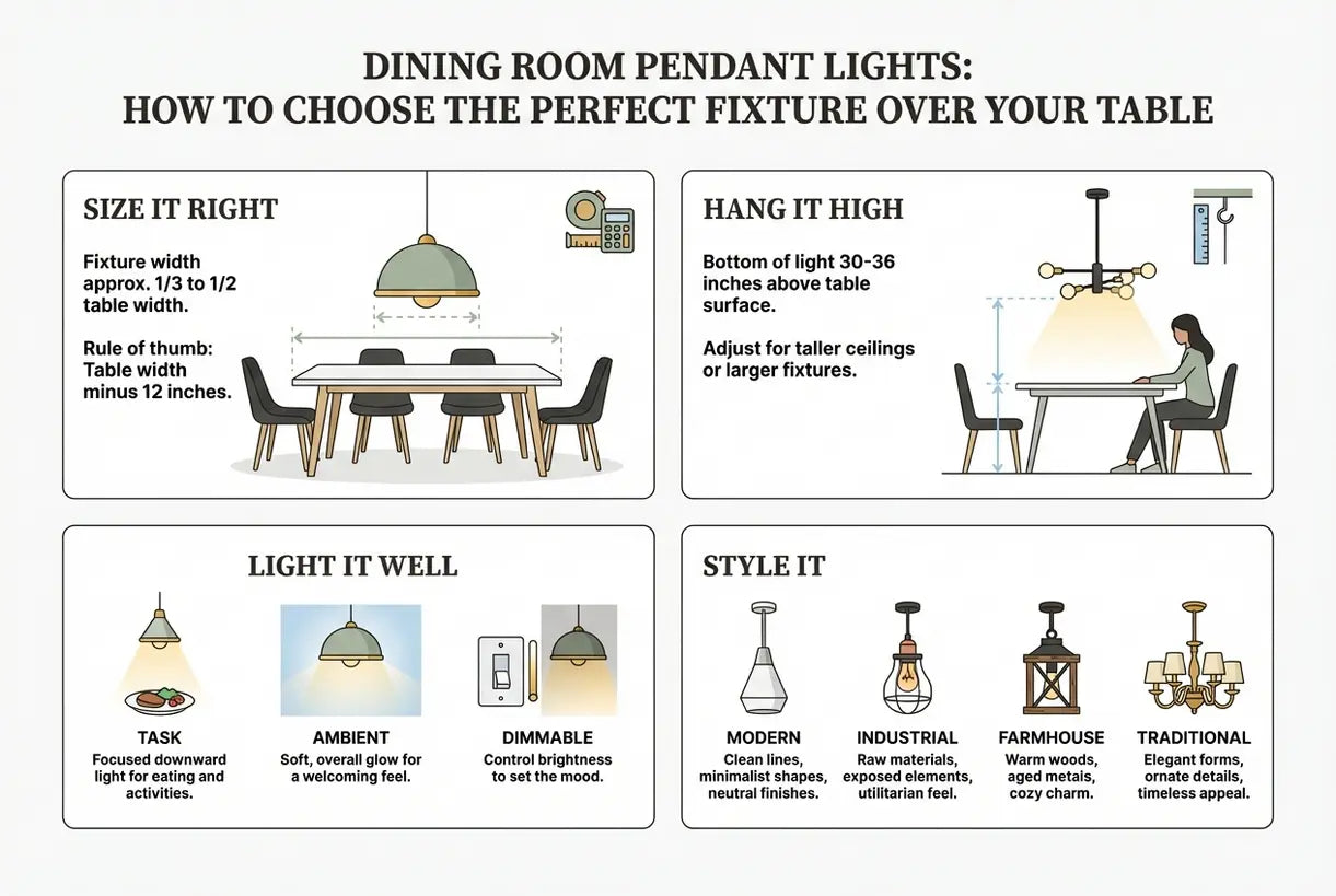 Dining Room Pendant Lights: How to Choose the Perfect Fixture Over Your Table - infographic