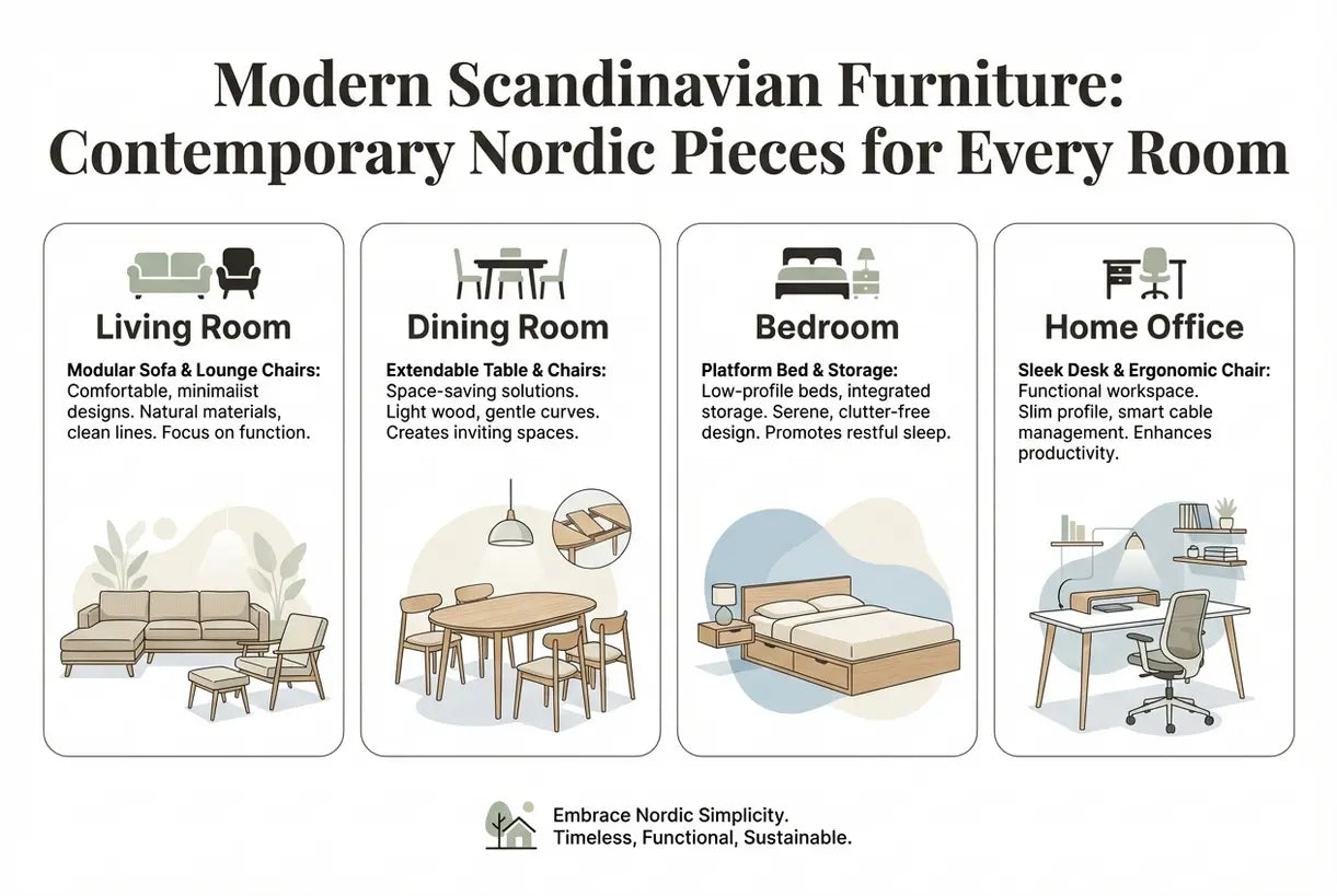 Modern Scandinavian Furniture: Contemporary Nordic Pieces for Every Room - infographic
