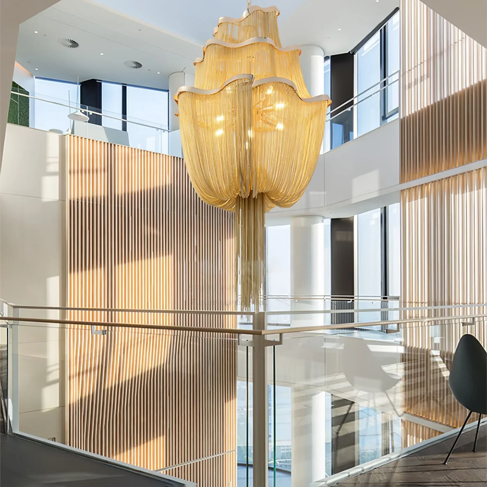 Gullvev Gold Chain Chandelier for Vaulted Ceilings, Large, Chandeliers, European 3-Tier
