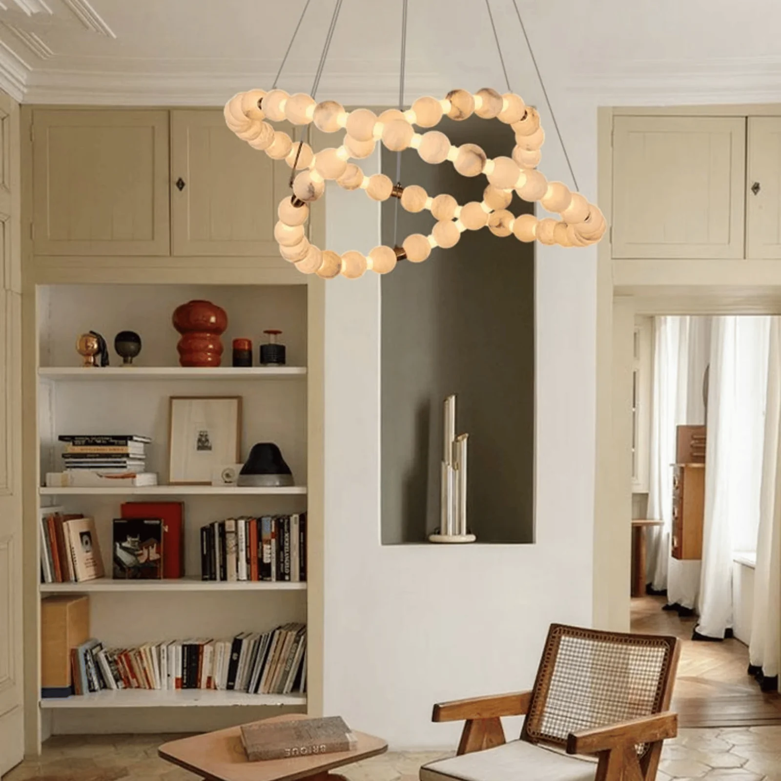 Alabaster Marble Dual Halo LED Chandelier in Gold, Medium, Ceiling Light Fixtures, Solring