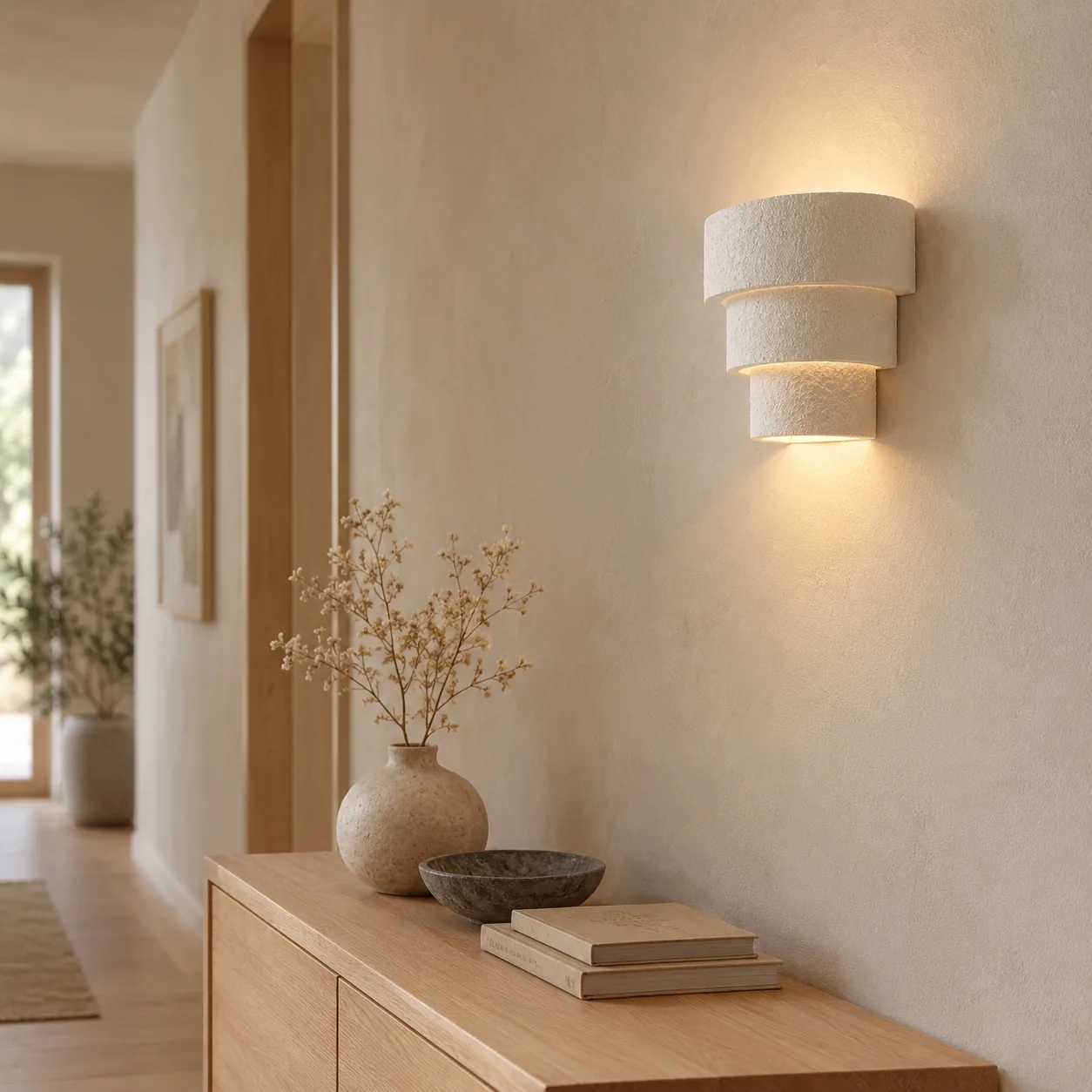 Lysvei Met de hand afgewerkte gipsen minimalistische wandlamp