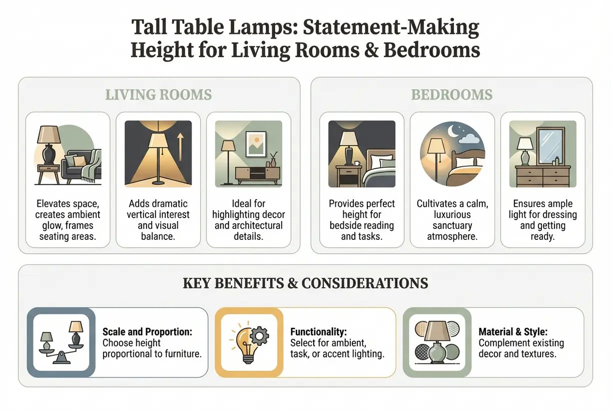 Hoge tafellampen: opvallend hoog voor woonkamers en slaapkamers - infographic