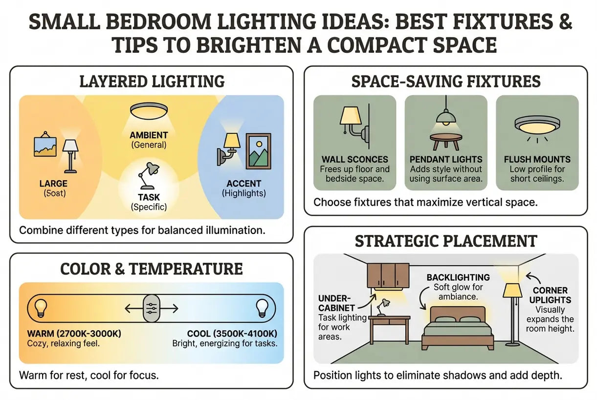 Small Bedroom Lighting Ideas: Best Fixtures & Tips to Brighten a Compact Space - infographic