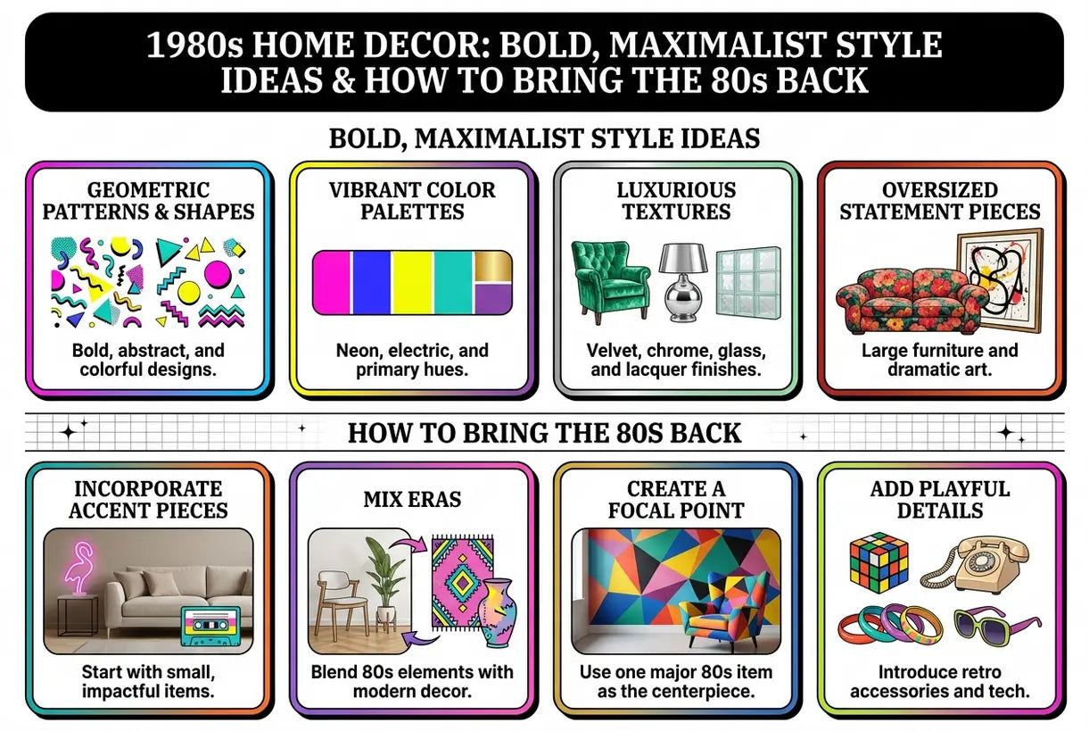 1980s Home Decor: Bold, Maximalist Style Ideas & How to Bring the 80s Back - infographic