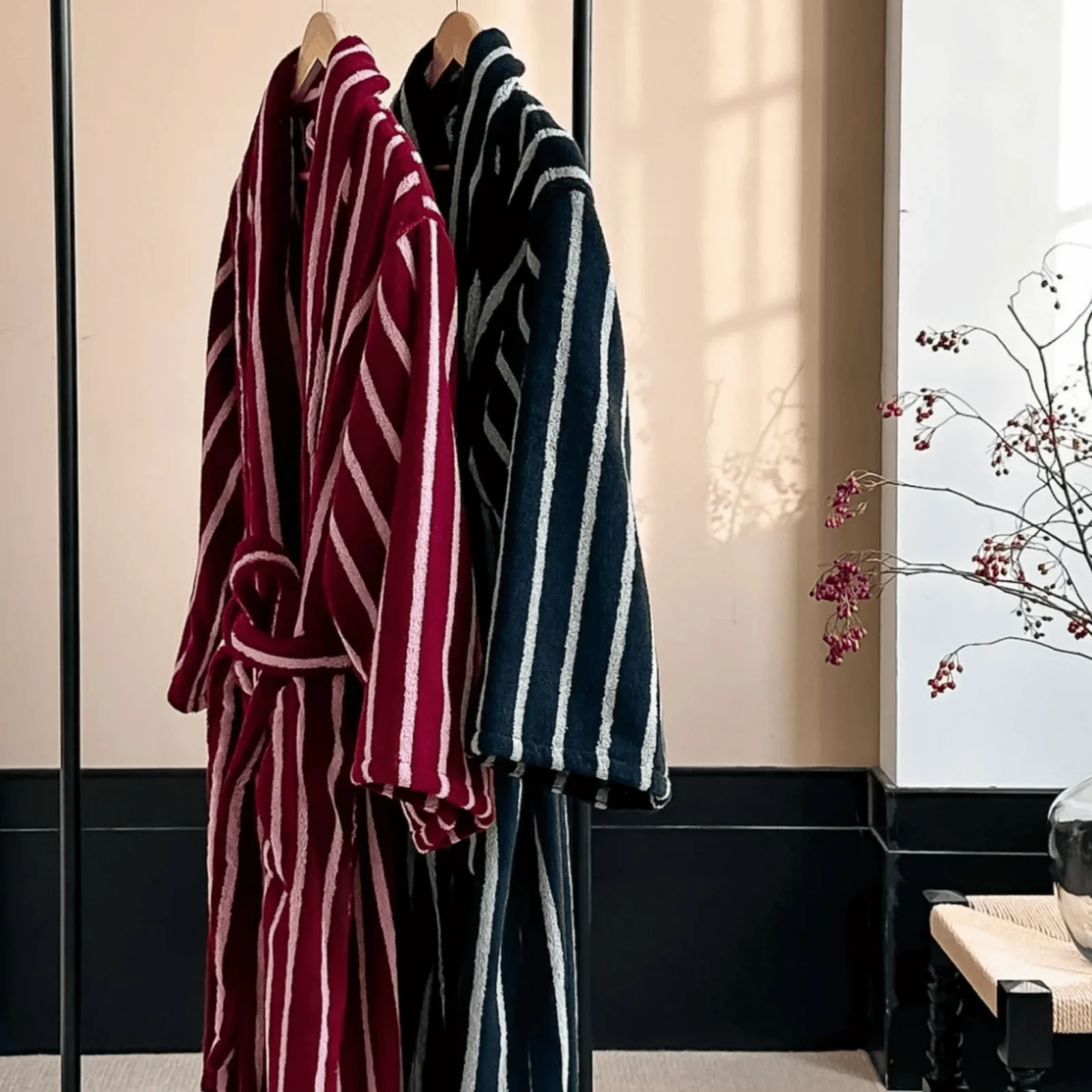 Dvelge Organic Jacquard Cotton Bathrobe Spa Grade, Robes, Stripe