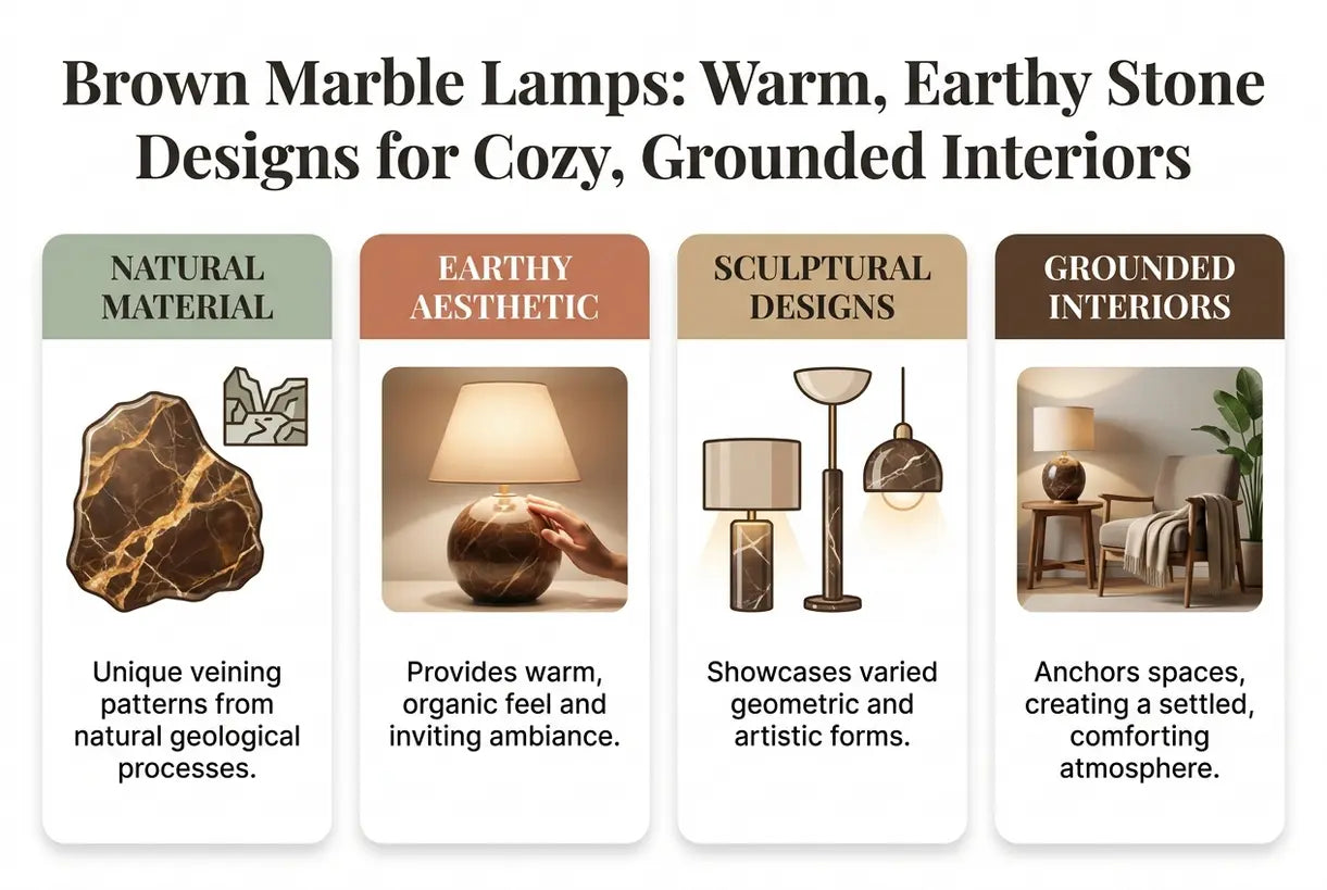 Lampen van bruin marmer: warme, aardse natuursteen voor een knus, rustig interieur - infographic