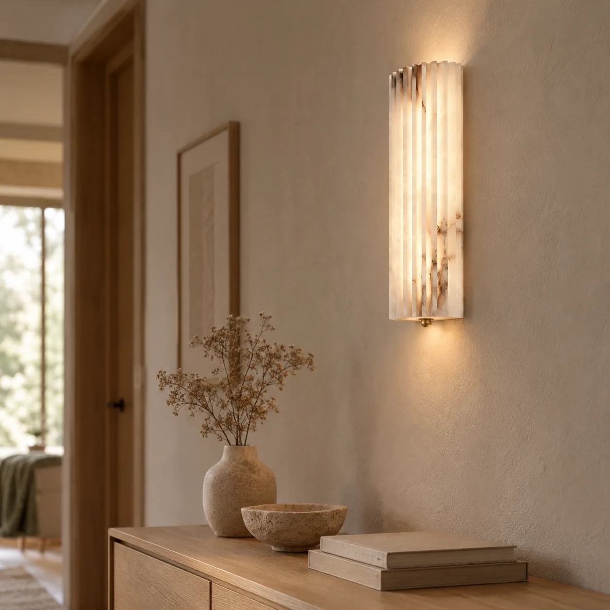 Vetra Handgesneden Spaanse Marmeren Wandlamp met Verticale Groeven
