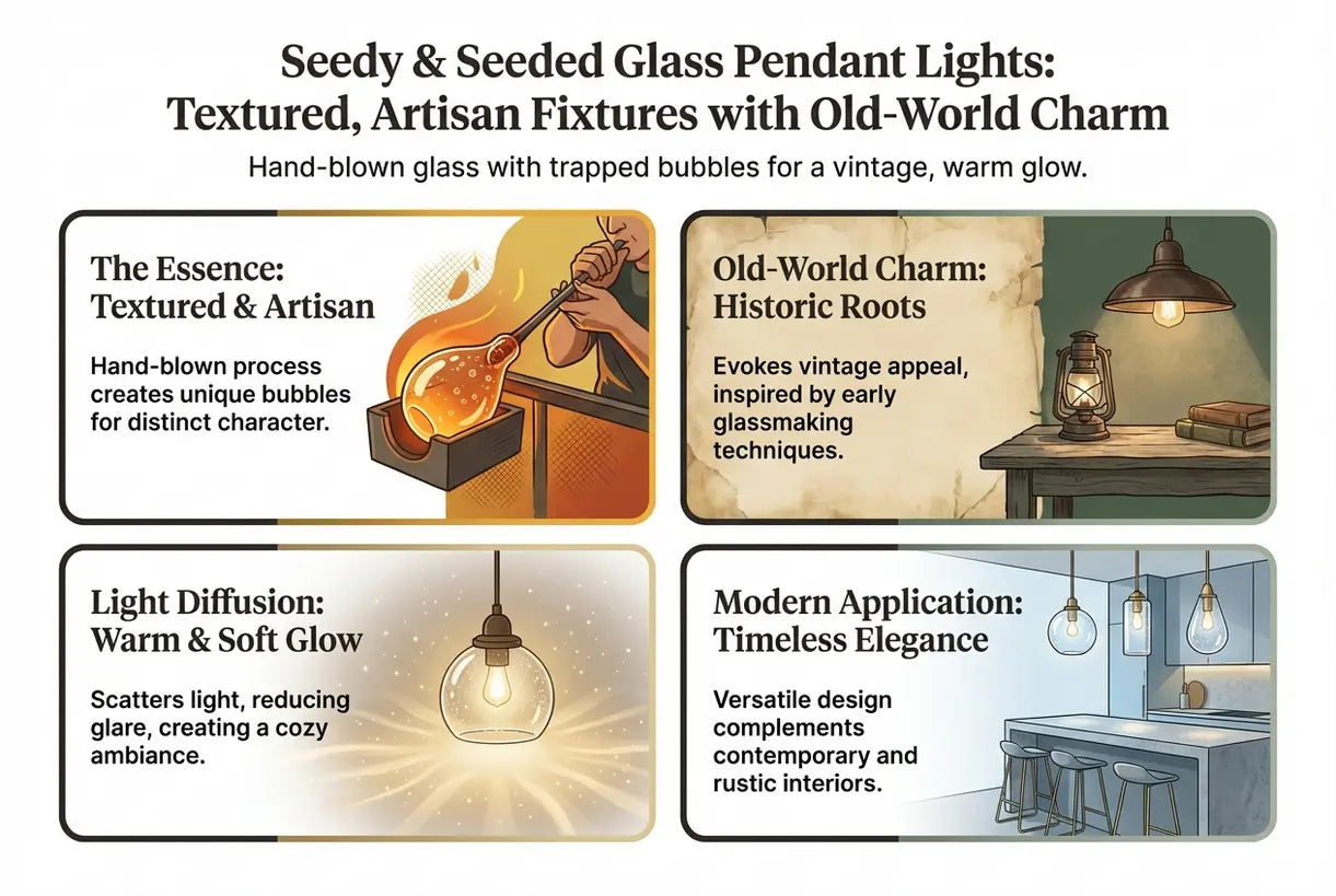 Hanglampen van zaadglas: Textuur, ambachtelijke armaturen met ouderwetse charme - infographic