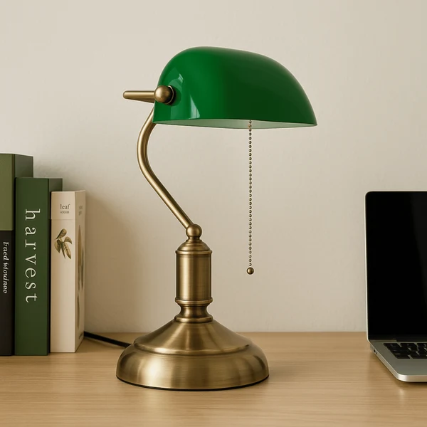 Grønlys Groene Bankiers Bureaulamp Antiek Messing