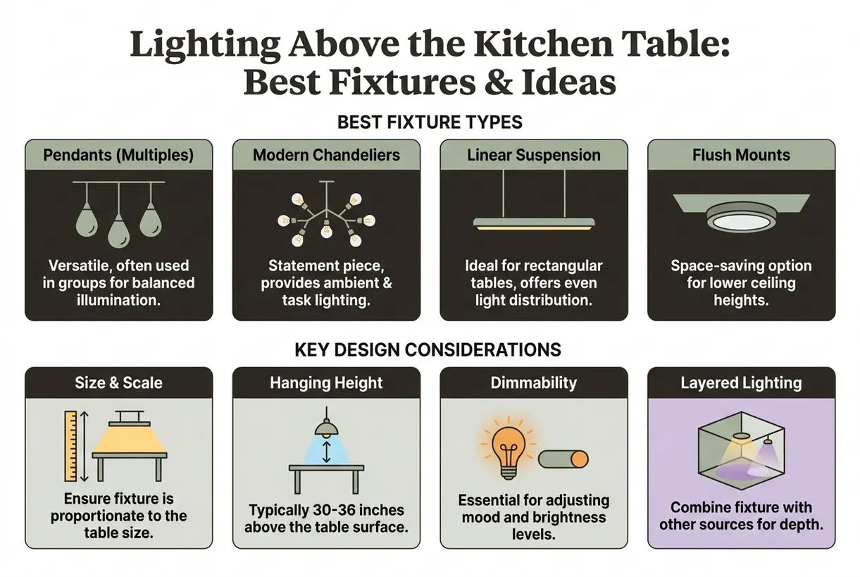 Lighting Above the Kitchen Table: Best Fixtures & Ideas for Your Eat-In Dining Area - infographic