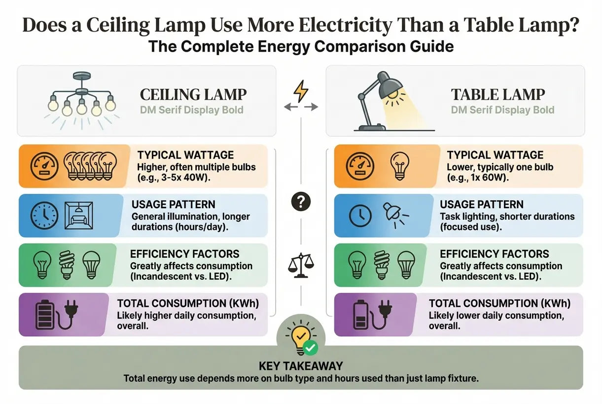 Gebruikt een plafondlamp meer elektriciteit dan een tafellamp? De complete energievergelijkingsgids - infographic