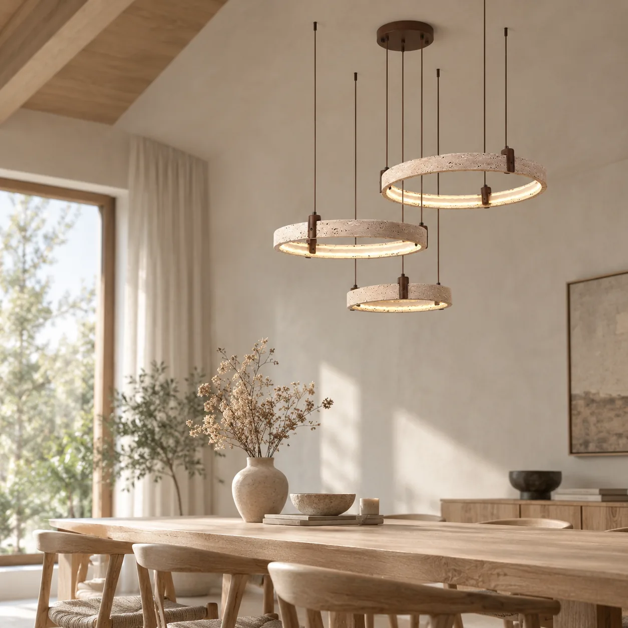 Steinrund Natuursteen Multi-Ring Hanglamp