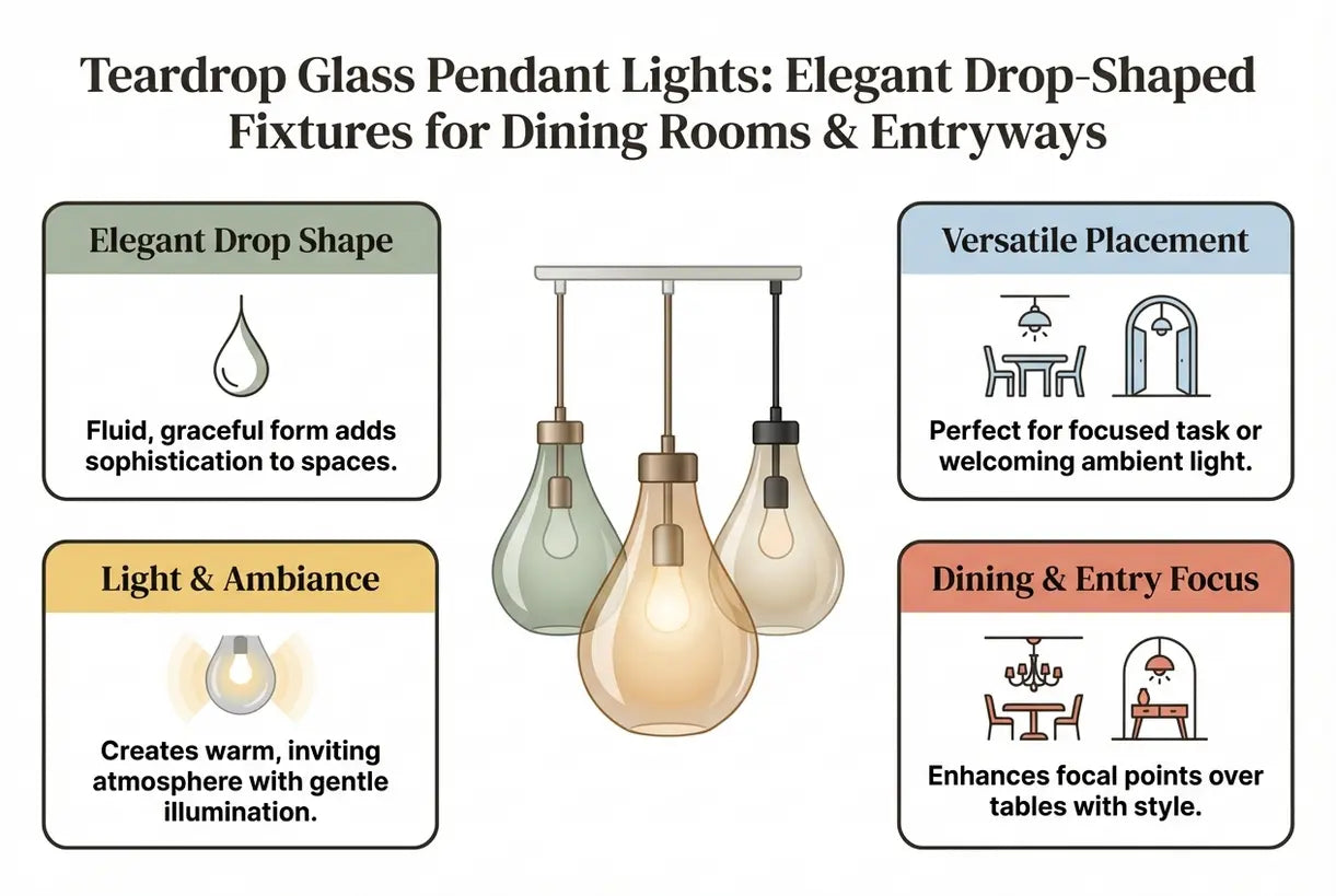 Druppelvormige glazen hanglampen: elegante druppelvormige armaturen voor eetkamers & entrees - infographic