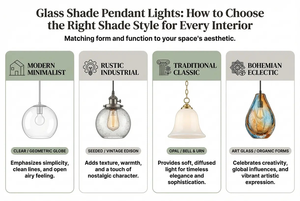 Glazen hanglampen met kap: Hoe u de juiste kapstijl kiest voor elk interieur - infographic