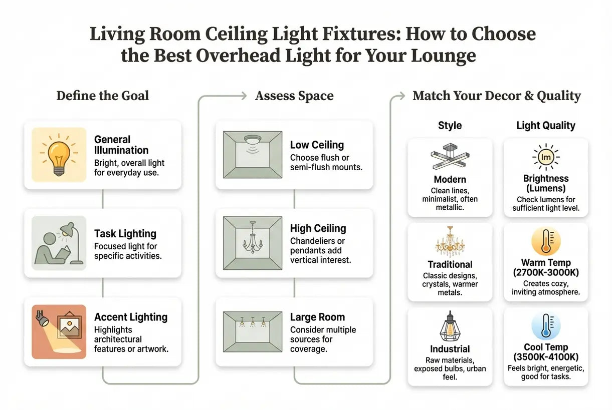 Plafondlampen voor de woonkamer: Hoe u de beste plafondlamp voor uw lounge kiest - infographic