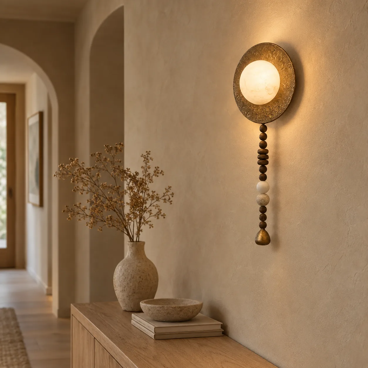 Marved Art Deco Marmeren en Houten LED Wandlamp