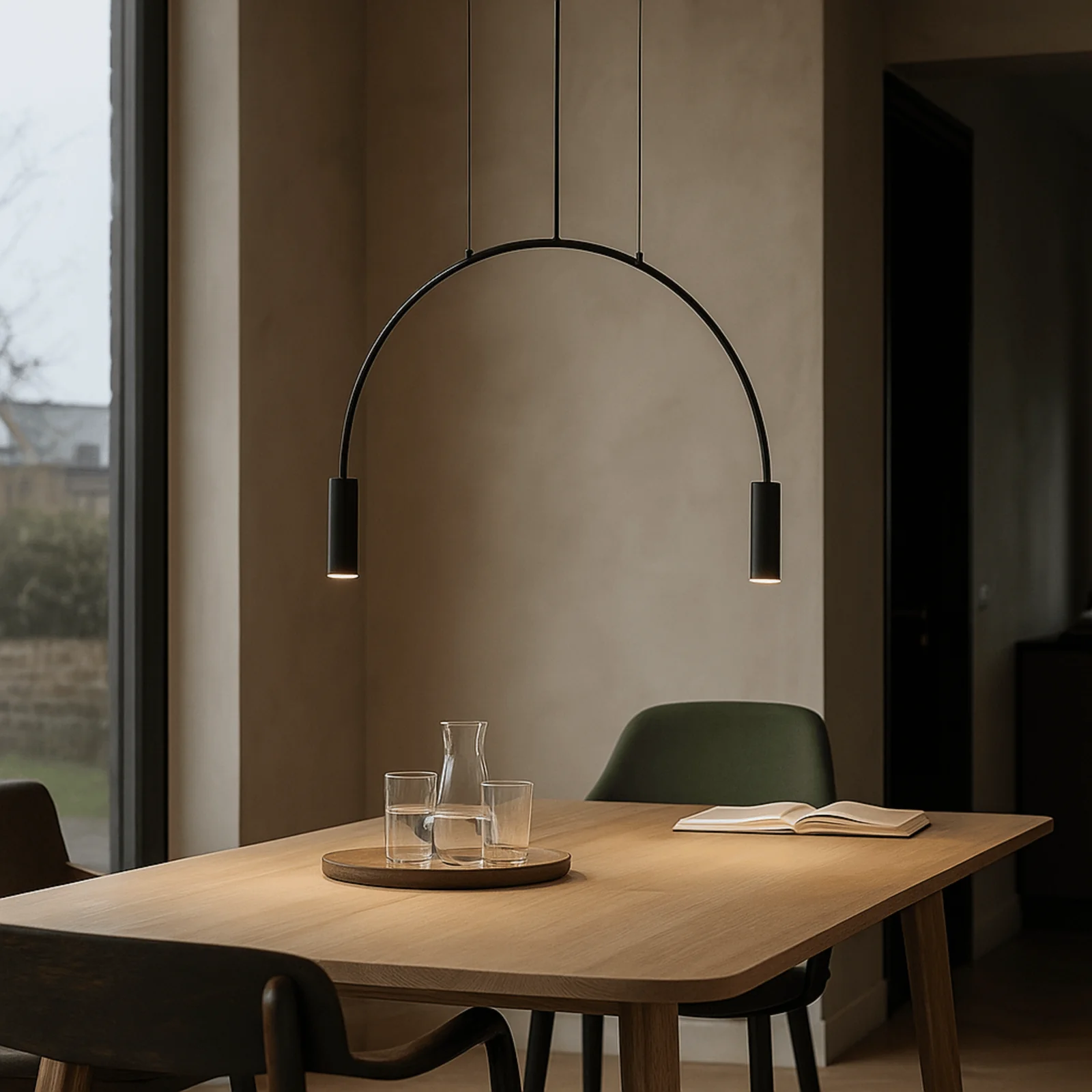 Buela Black Semi Circle Pendant Light for Dining, Ceiling Fixtures, Geometric
