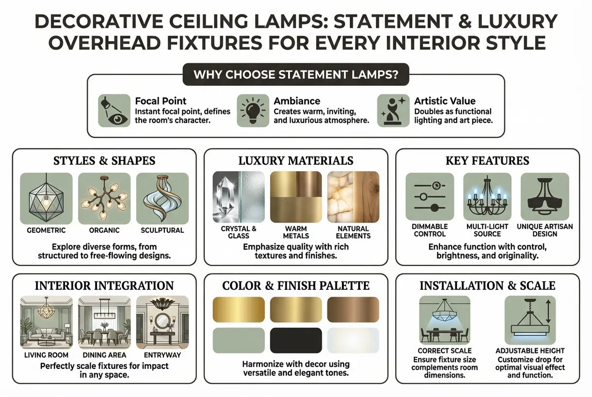 Decoratieve Plafondlampen: Statement & Luxe Plafondarmaturen voor elke interieurstijl - infographic