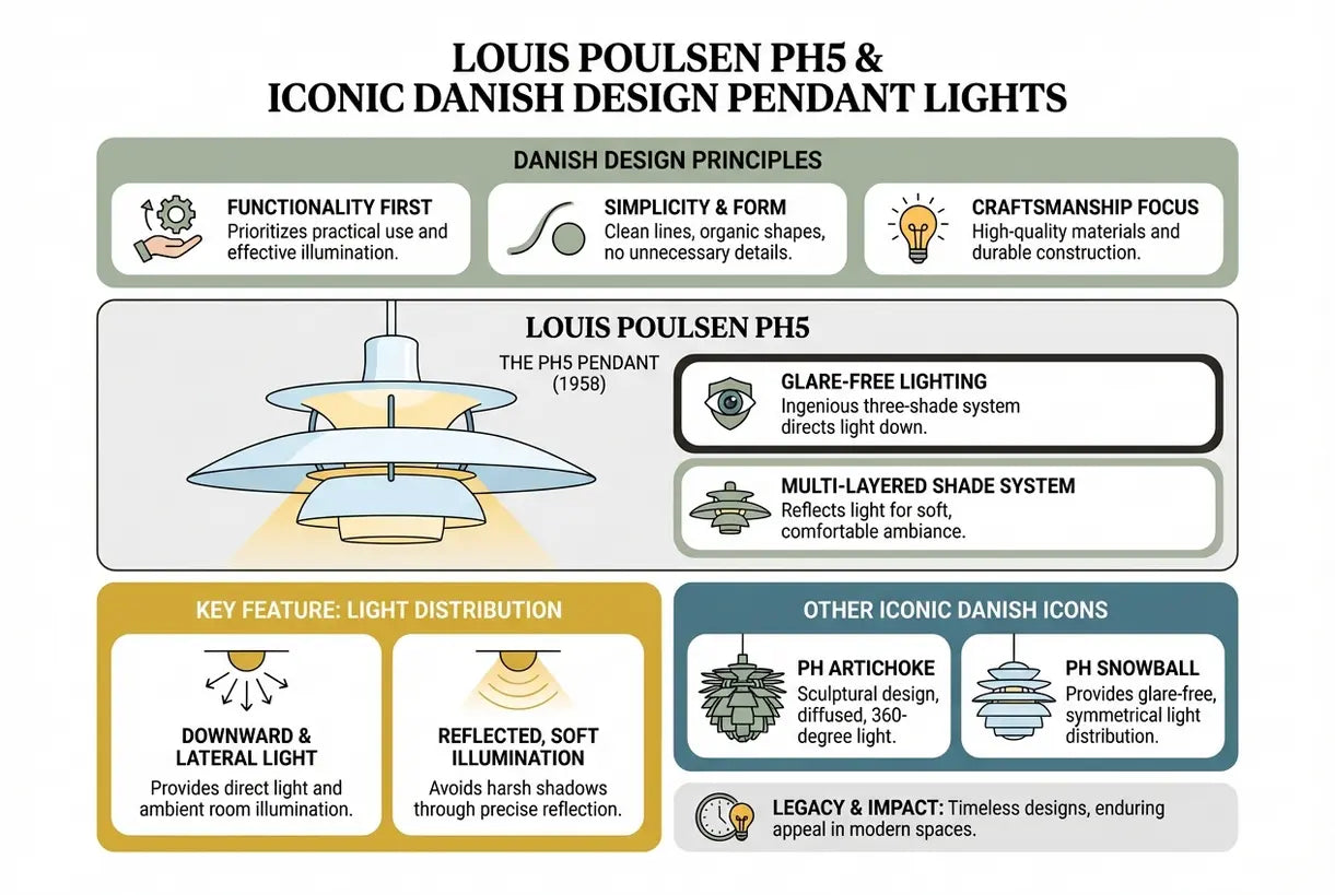 Louis Poulsen PH5 & Iconische Deense Design Hanglampen - infographic