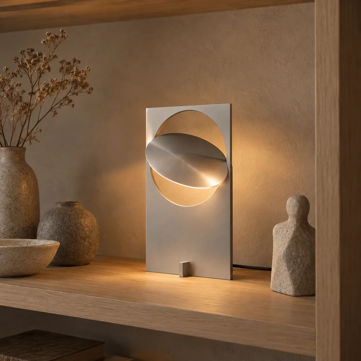 Solring Zilveren Moderne Sculpturale Zonsondergang Tafellamp