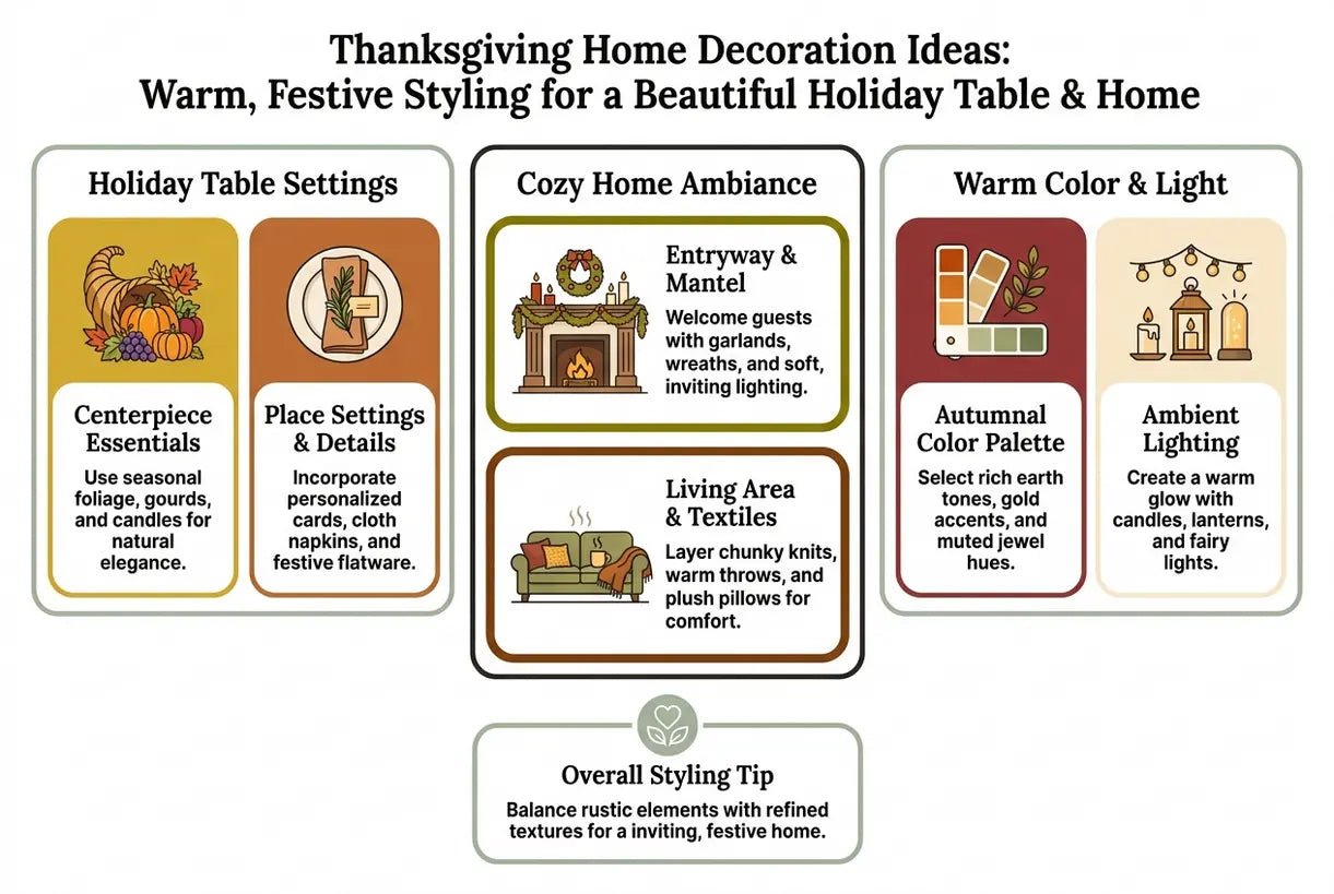 Thanksgiving Home Decoration Ideas: Warm, Festive Styling for a Beautiful Holiday Table & Home - infographic