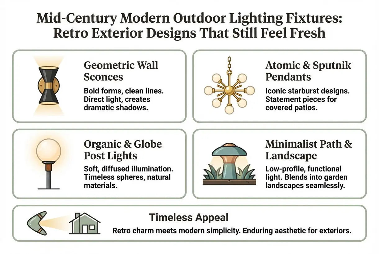 Mid-century buitenlampen: retro-ontwerpen voor buiten die nog altijd fris aanvoelen - infographic