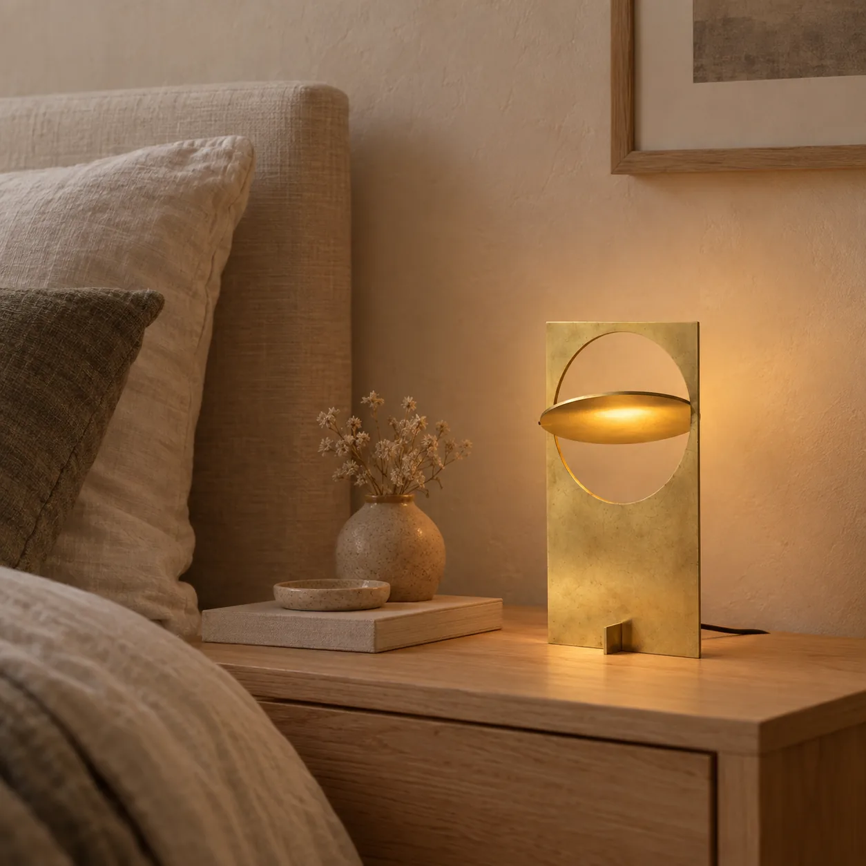 Solglod Moderne Gouden Zonsondergang Sculpturale Tafellamp