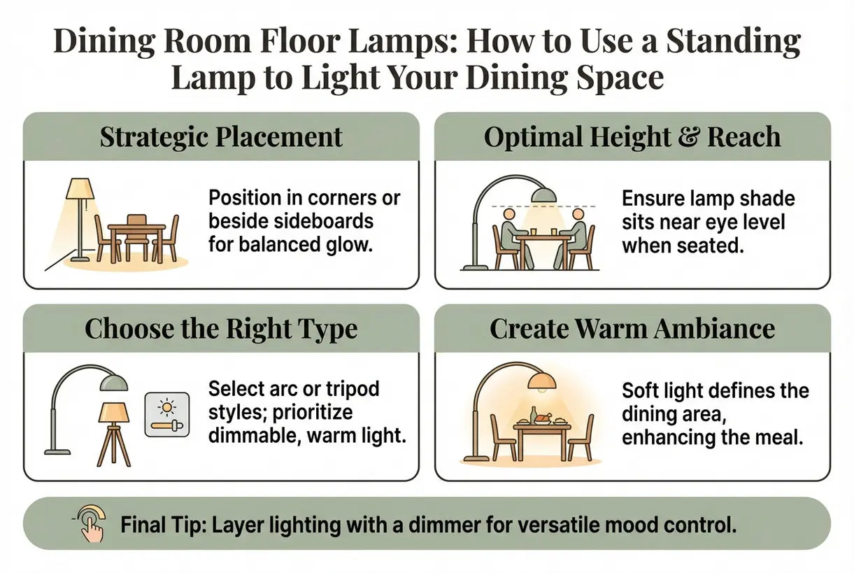 Eetkamer Staande lampen: Hoe u een staande lamp gebruikt om uw eetruimte te verlichten - infographic