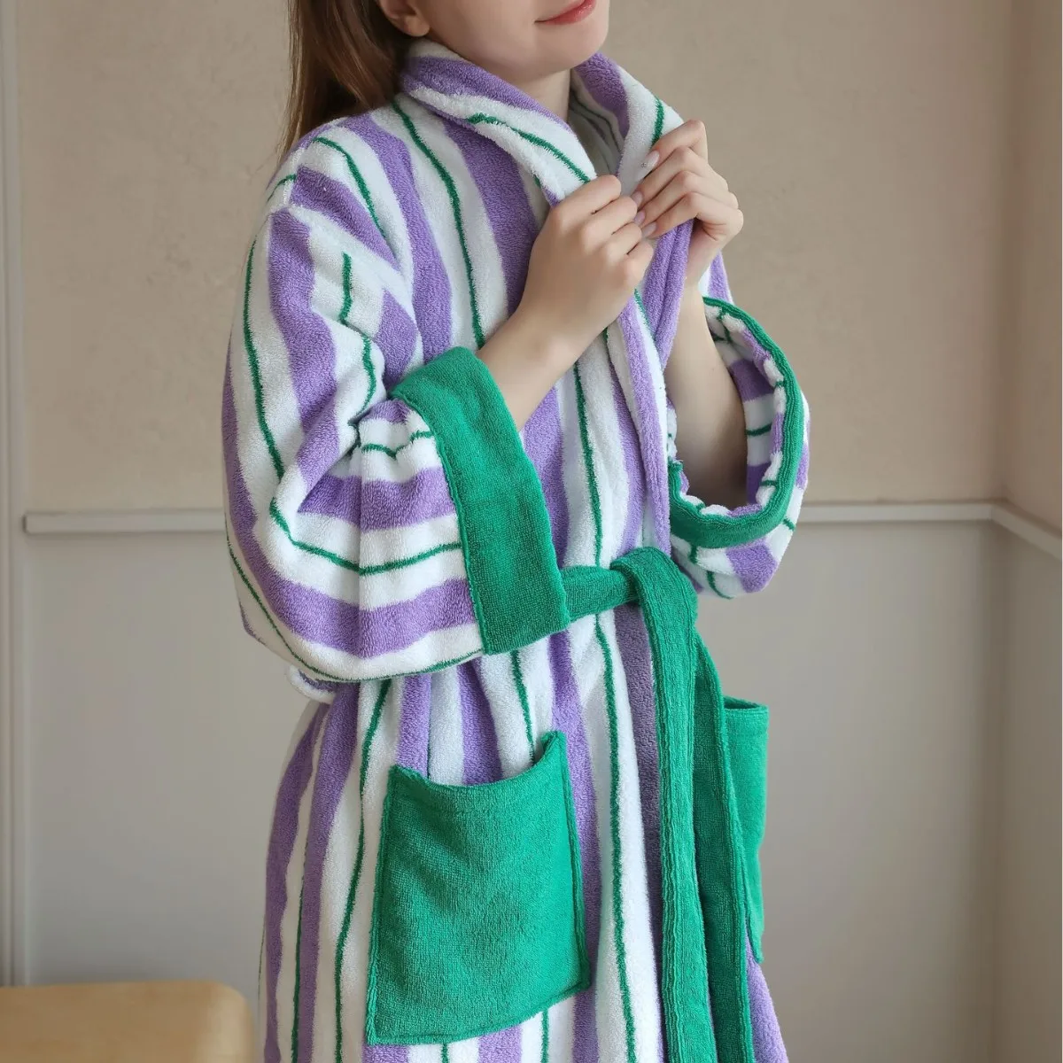 Mjuka Luxury Organic Cotton Bathrobe for Hotel Spa, Robes, Jacquard