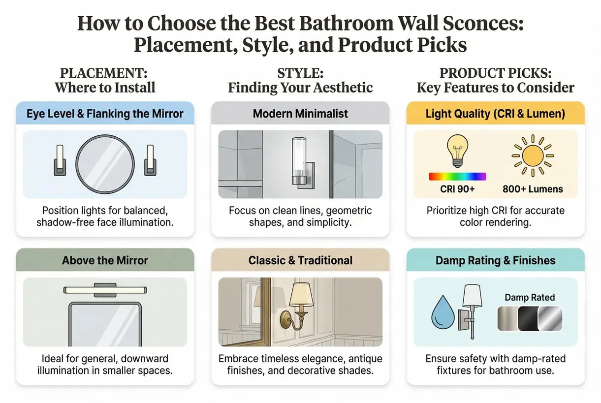 How to Choose the Best Bathroom Wall Sconces: Placement, Style, and Product Picks - infographic