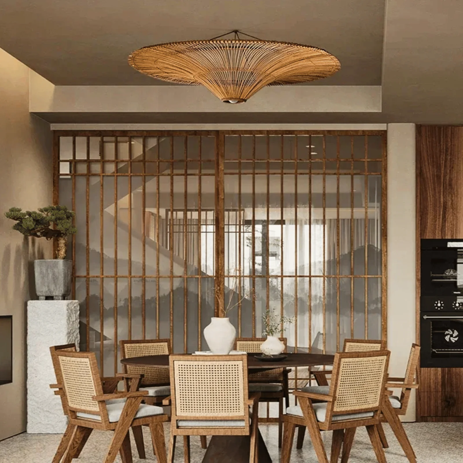 Fletta Rattan Pendant Light – Nordic Woven Design, Ceiling Fixtures, Handwoven 24 Inch
