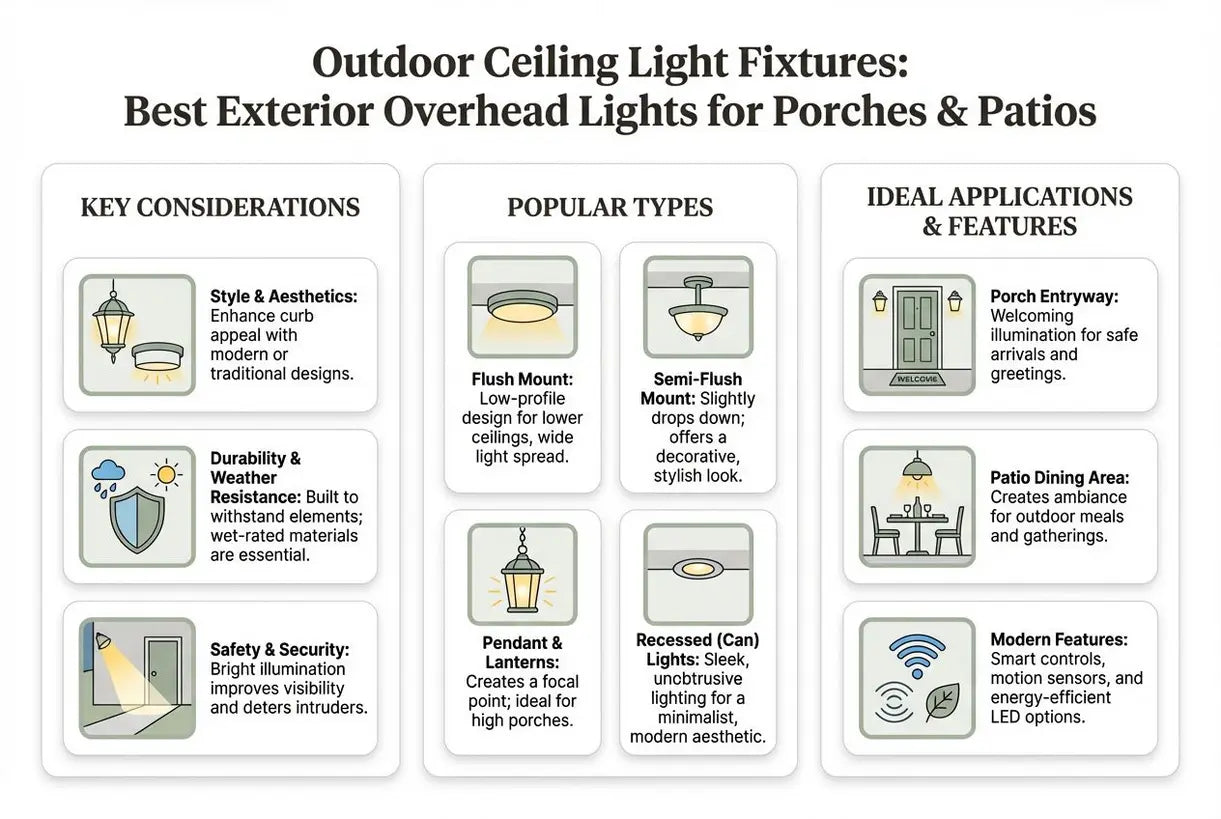 Buitenplafondarmaturen: Beste Bovenverlichting voor Veranda's en Patio's - infographic