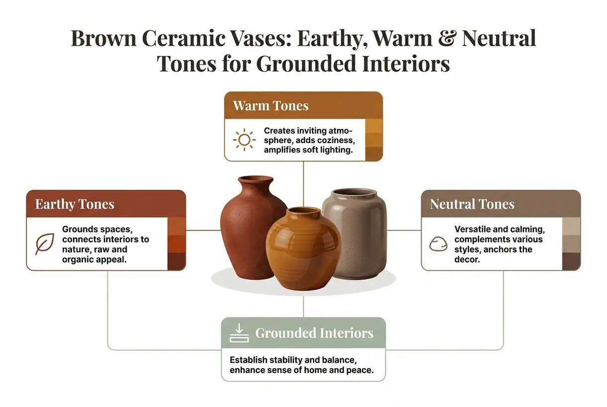 Brown Ceramic Vases: Earthy, Warm & Neutral Tones for Grounded Interiors - infographic