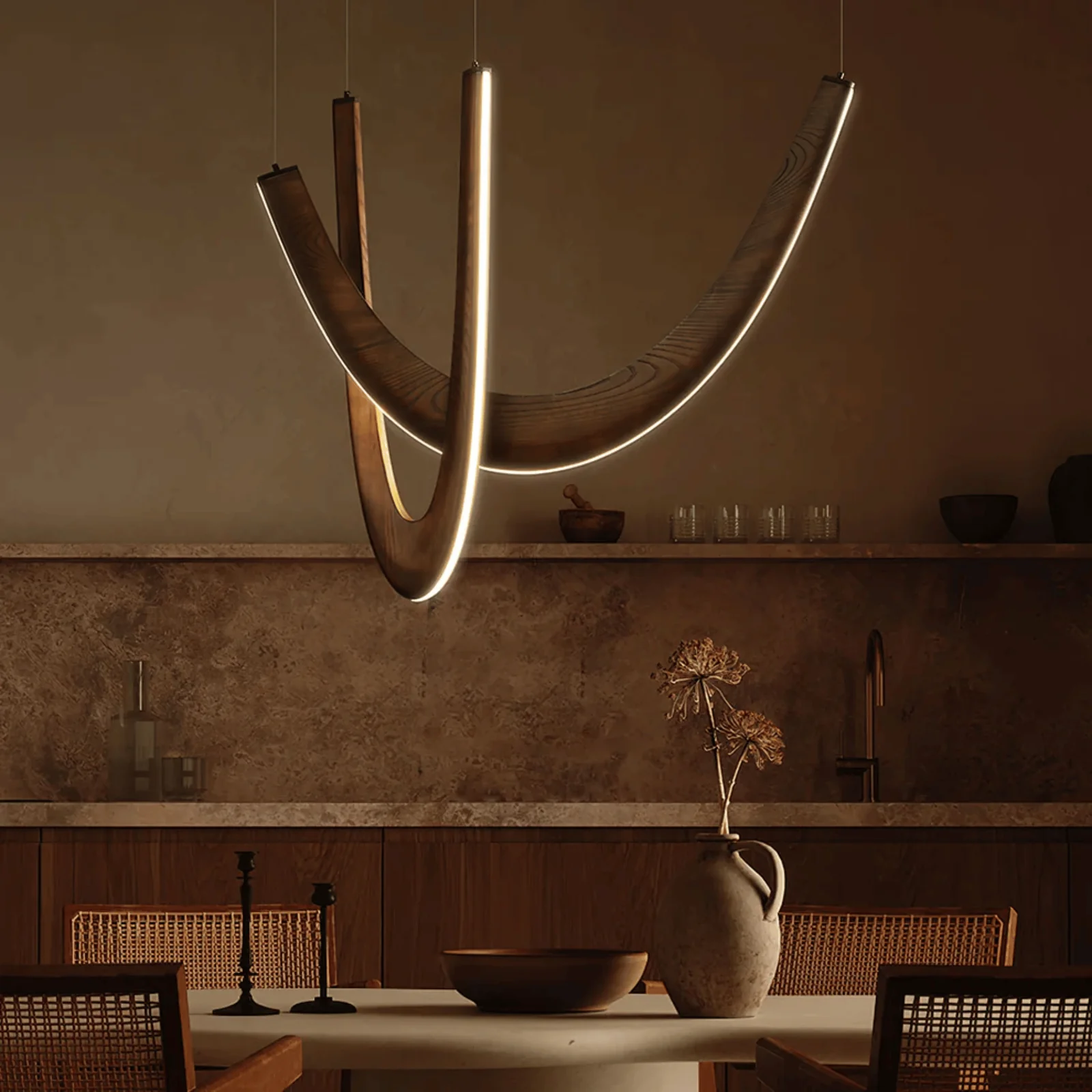 Lybue Wooden LED Pendant Light - U-Shape Nordic Design, Ceiling Fixtures, Solid Wood Dimmable