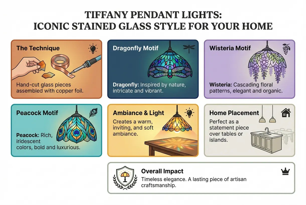 Tiffany Pendant Lights: Iconic Stained Glass Style for Your Home - infographic