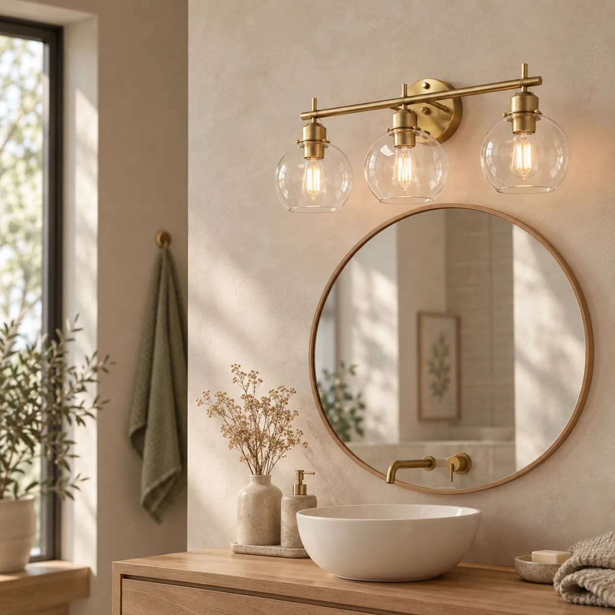 Trekule Glazen Bol 3-Lichts Badkamer Wandlamp