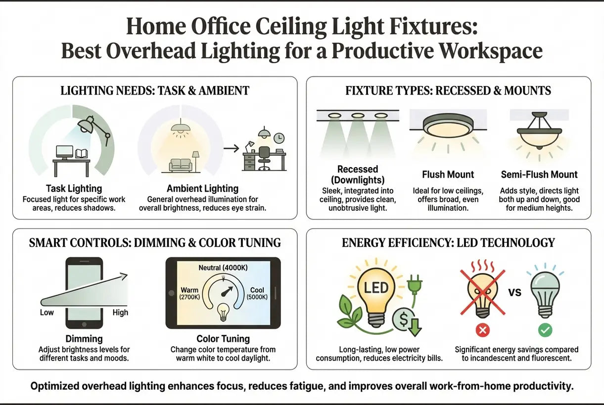 Plafondlampen voor de thuiswerkplek: de beste plafondverlichting voor een productieve werkplek - infographic