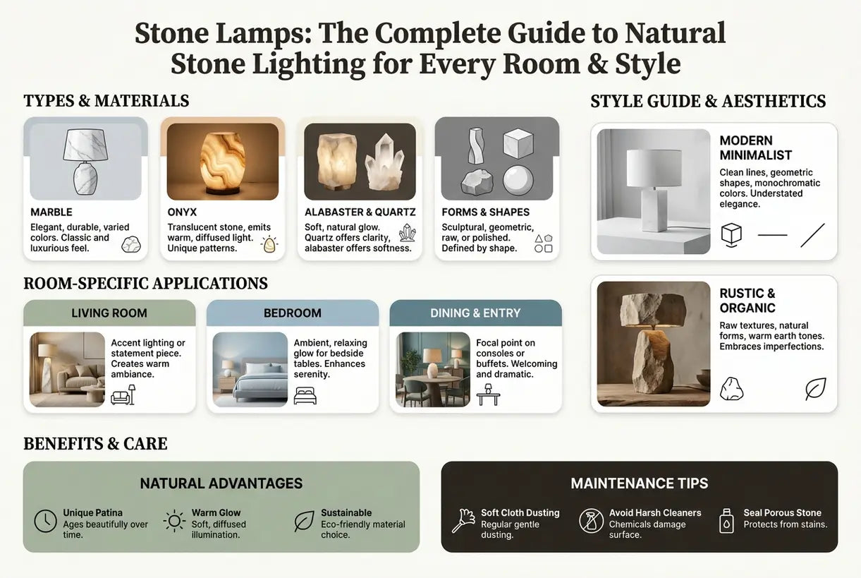 Stenen Lampen: De Complete Gids voor Natuurstenen Verlichting voor Elke Kamer & Stijl - infographic