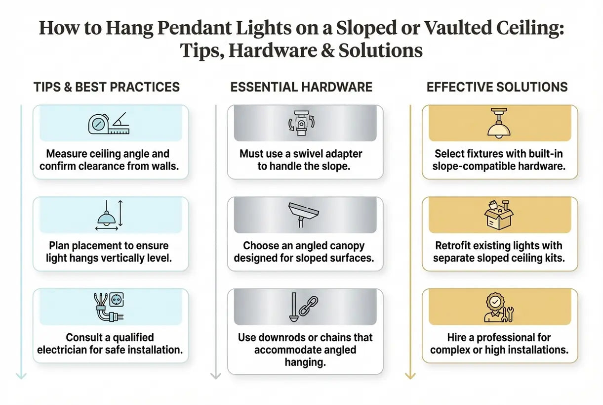 Hanglampen ophangen aan een schuin of hoog plafond: tips, materialen en oplossingen - infographic