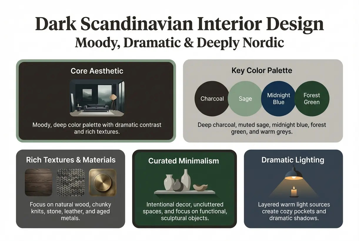 Dark Scandinavian Interior Design: Moody, Dramatic & Deeply Nordic - infographic